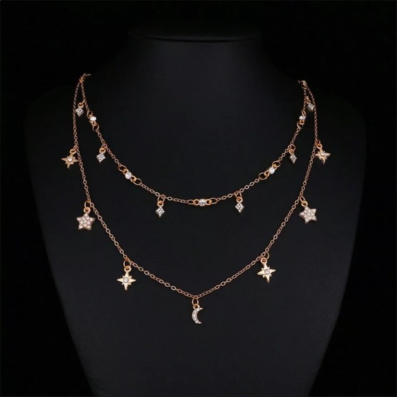 • Callie • Layered Moon + Stars Necklace - Picture 2 of 4